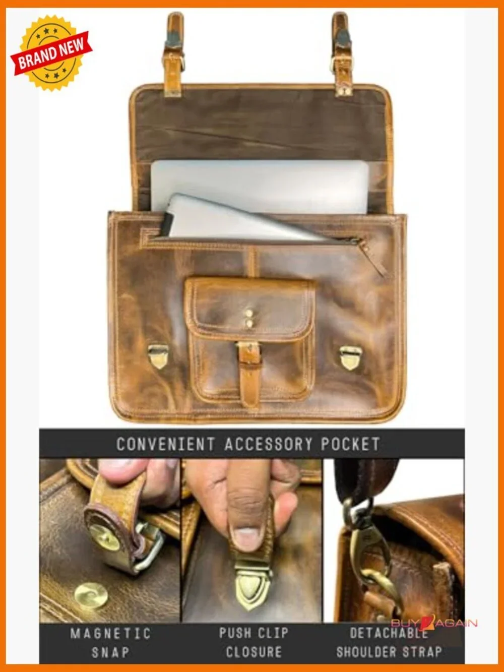 Leather Messenger Bag for Men - Full Grain Briefcase Laptop Satchel
